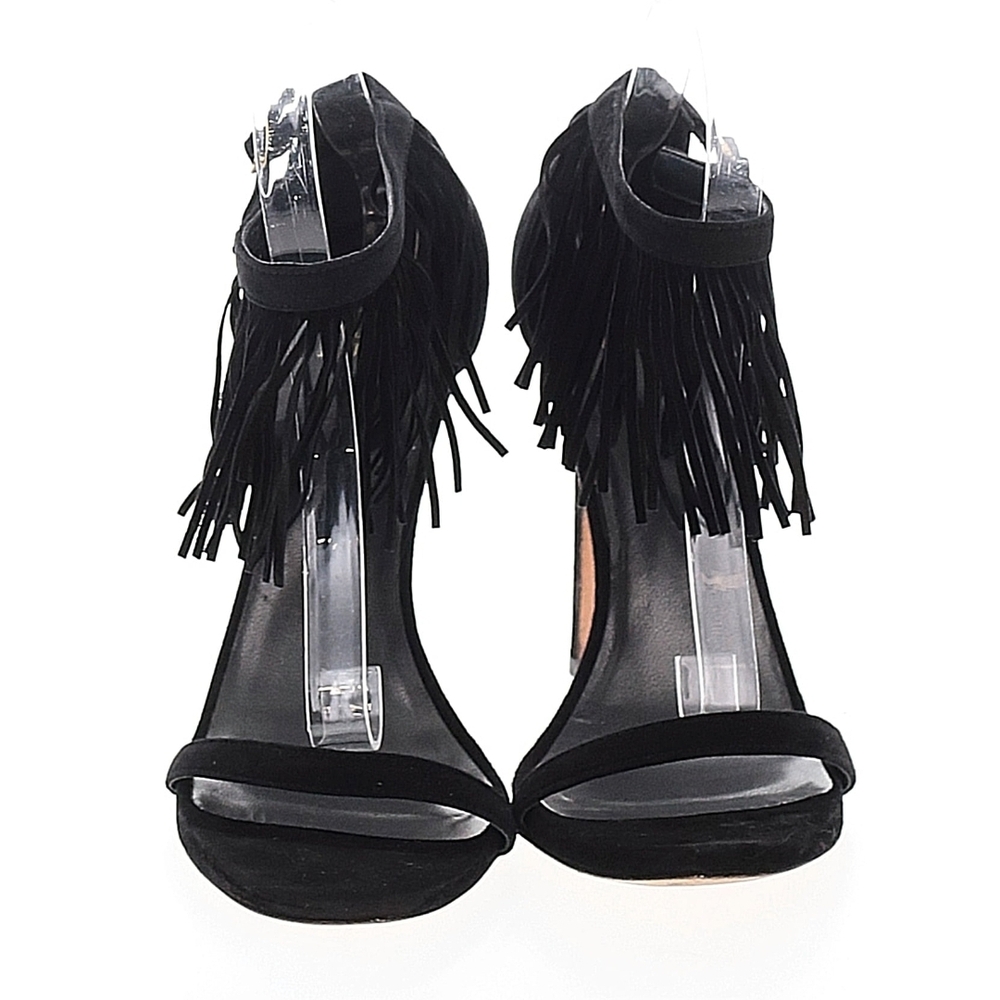 Stuart Weitzman Black Fringe Suede Leather Ankle-Strap Heels Sandals 10 US